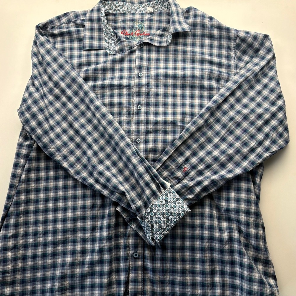 Robert Graham Plaid Button Up Shirt Men's 2XLT Long Sleeve Embroidered Casual